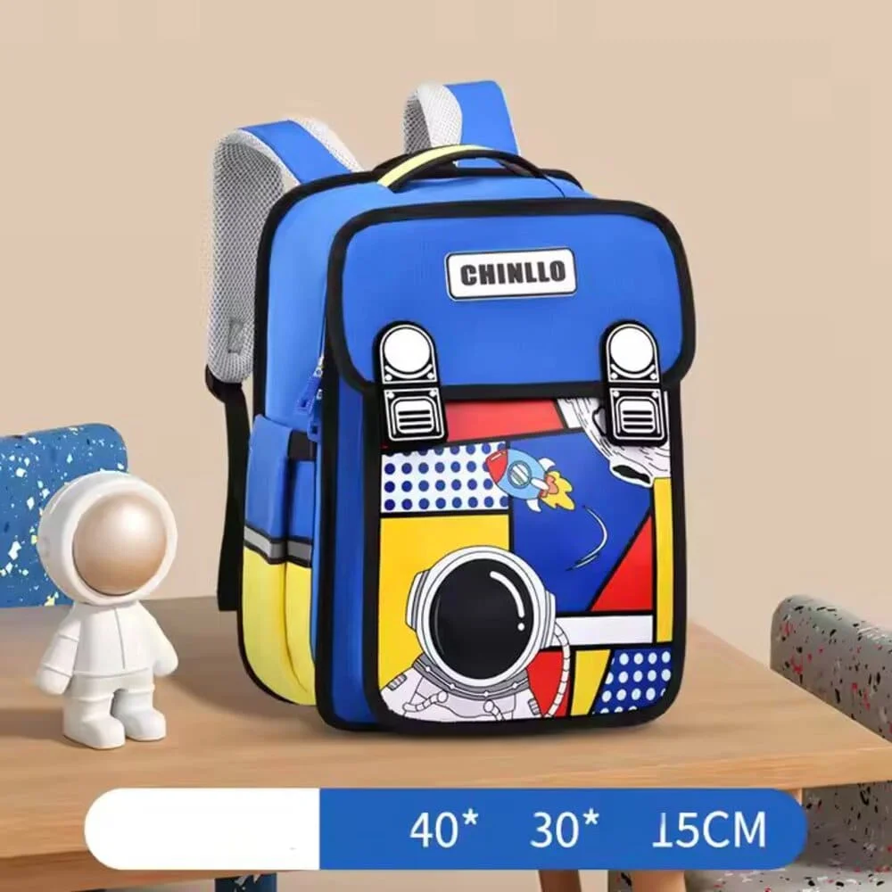 3D Kids Backpack, Space, Animals, Cartoons, Or Fantasy Character, Lightweight Materials, Padded Shoulder Straps And Breathable - Blue & Yellow