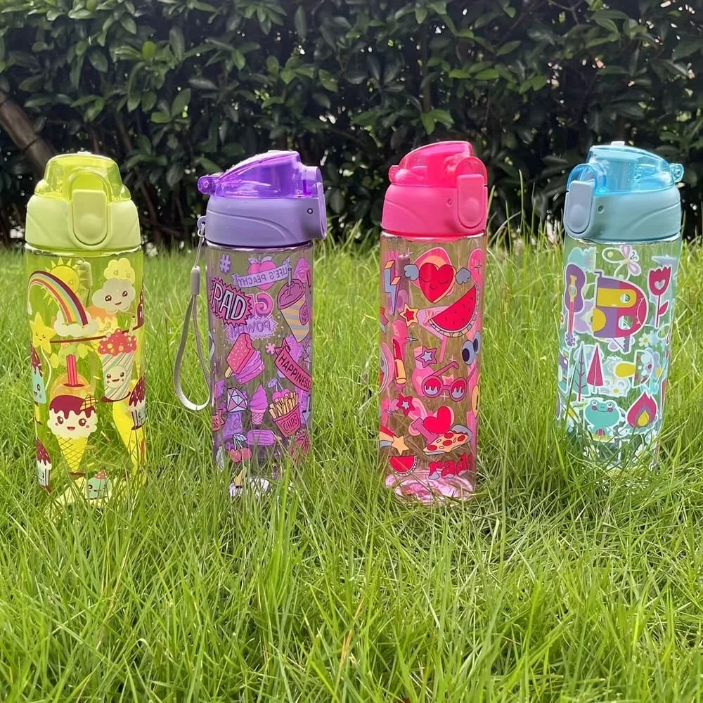 Cartoonistic School Children's Drinking Bottles Colorful Character Pictures Flip Top Body Colorful 700ml - Purple