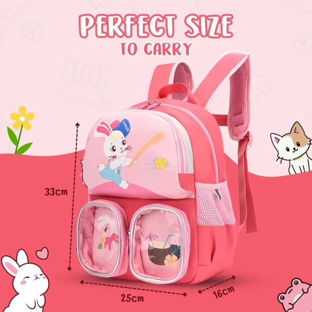 Cute Bunny Kids Backpack perfect for school, travel, or daily adventures - Pink