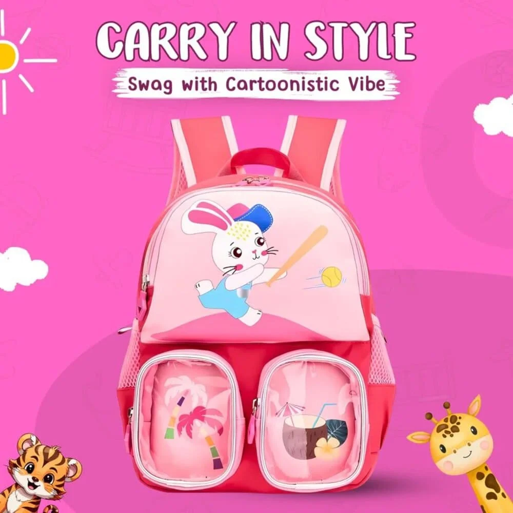 Cute Bunny Kids Backpack perfect for school, travel, or daily adventures - Pink