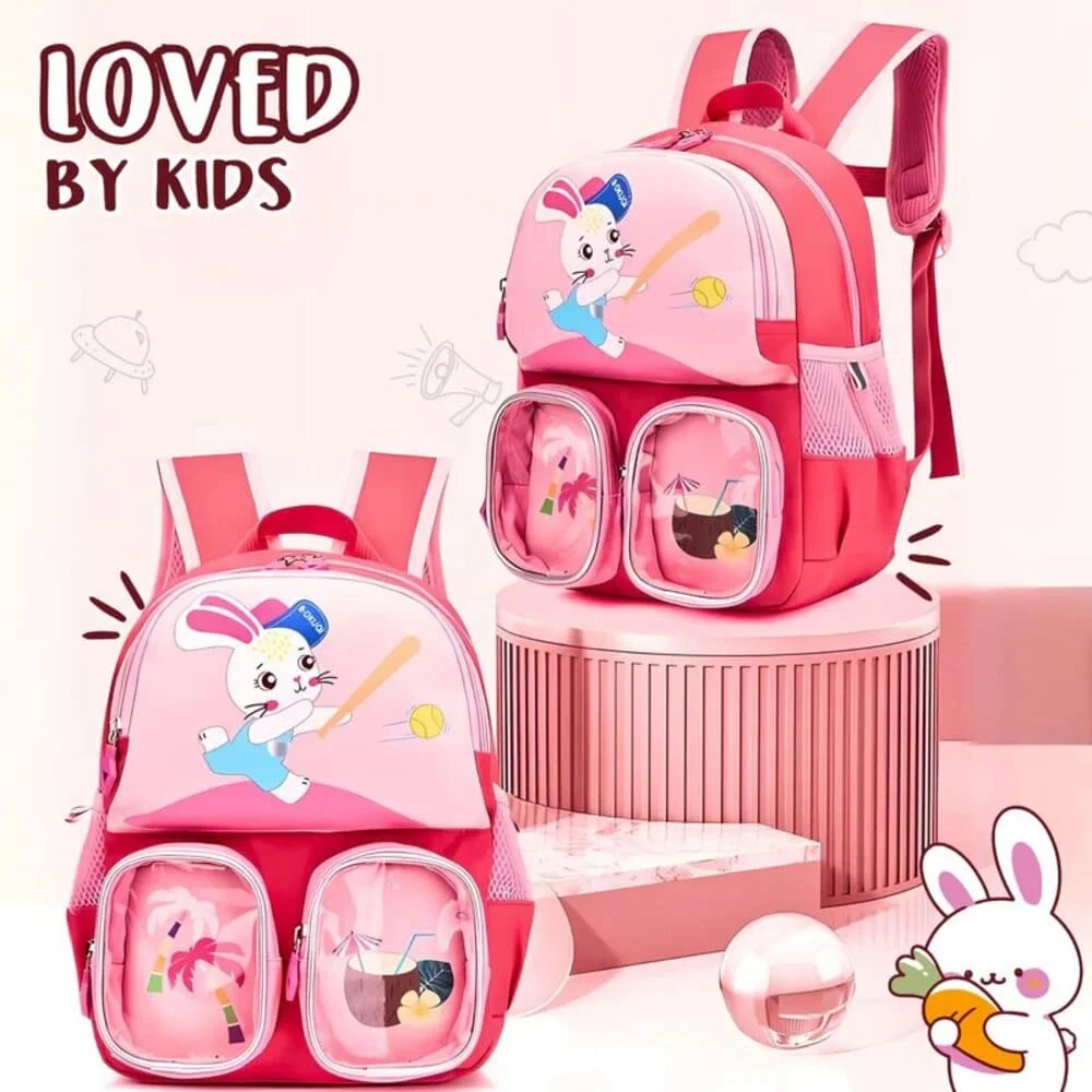 Cute Bunny Kids Backpack perfect for school, travel, or daily adventures - Pink
