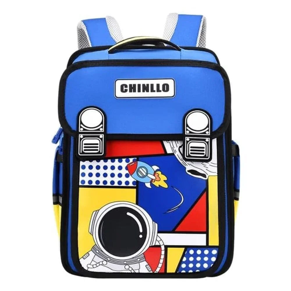 3D Kids Backpack, Space, Animals, Cartoons, Or Fantasy Character, Lightweight Materials, Padded Shoulder Straps And Breathable - Blue & Yellow
