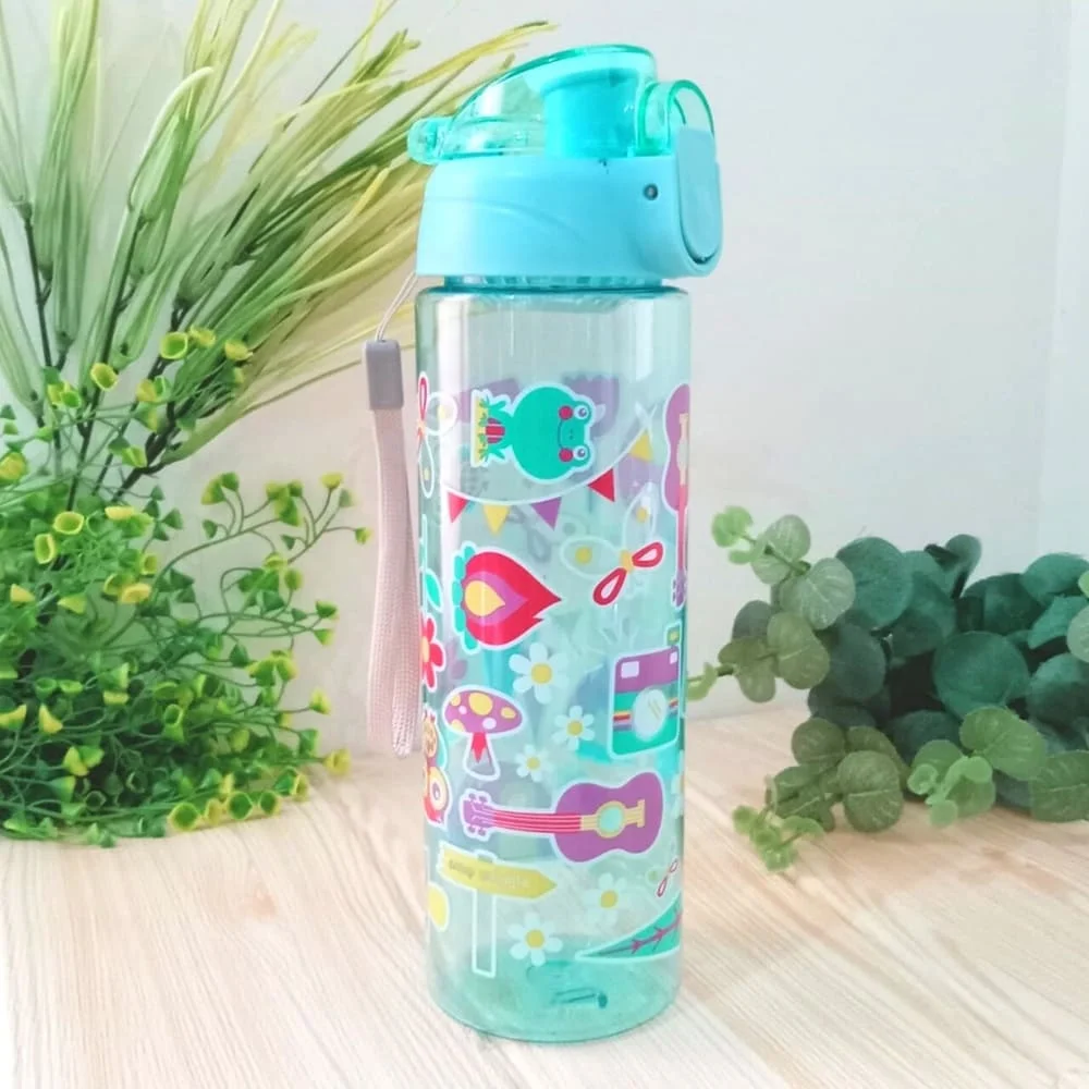Cartoonistic School Children's Drinking Bottles Colorful Character Pictures Flip Top Body Colorful 700ml - Blue