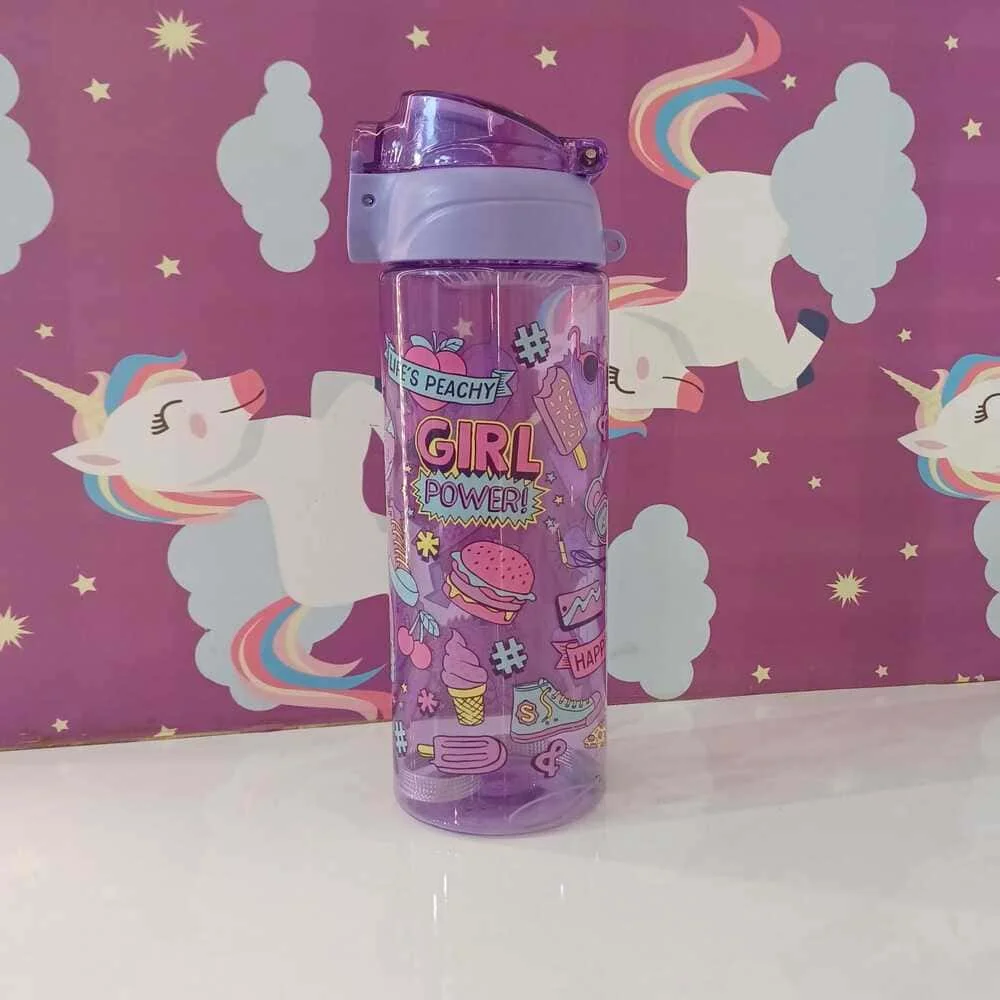 Cartoonistic School Children's Drinking Bottles Colorful Character Pictures Flip Top Body Colorful 700ml - Purple