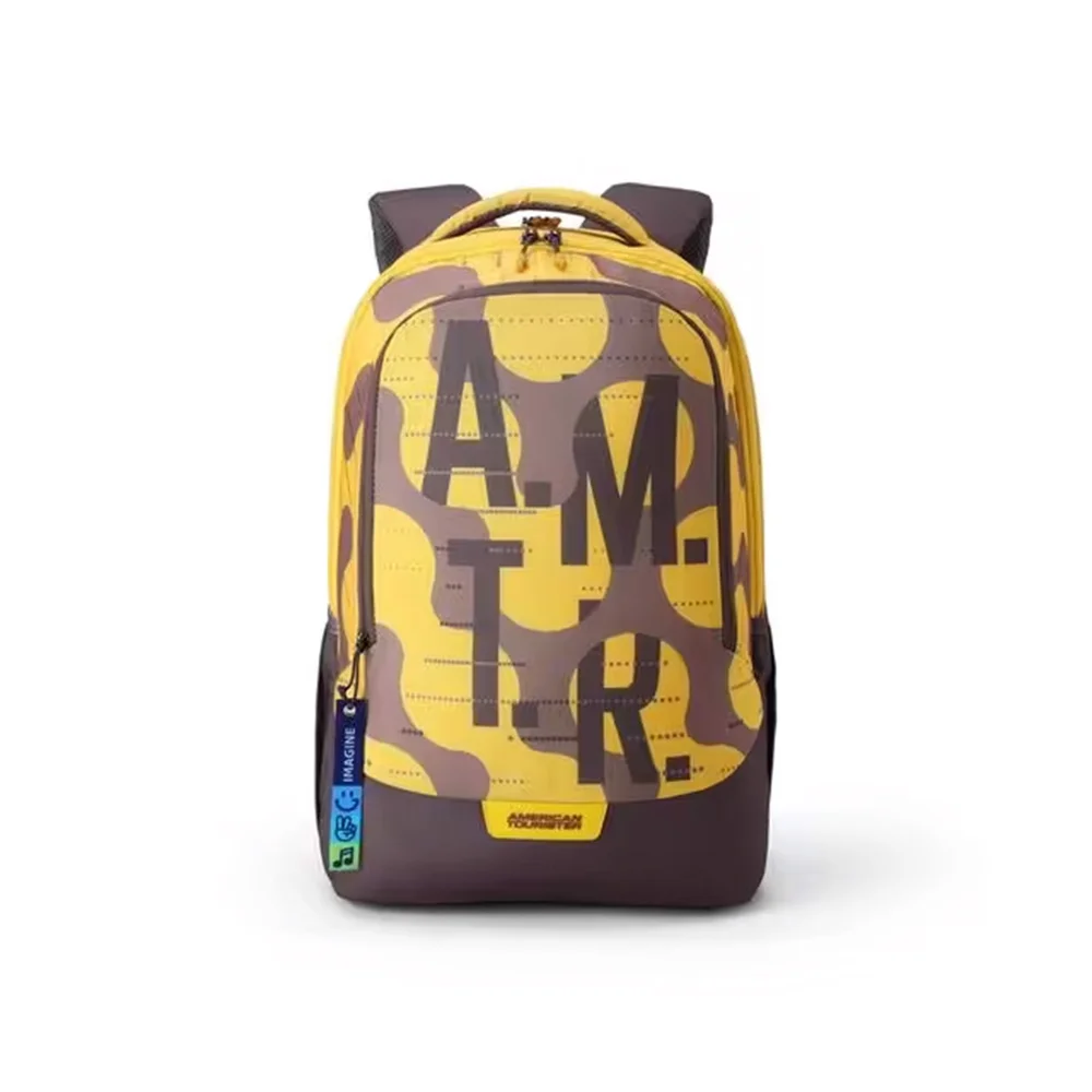 American Tourister Casual Kids Backpack for Kids, 33 Ltr, 3 Full Compartments, Gucci Polyester, Printed Design Backpack - Sest 4.0 style 01-Yellow Orange