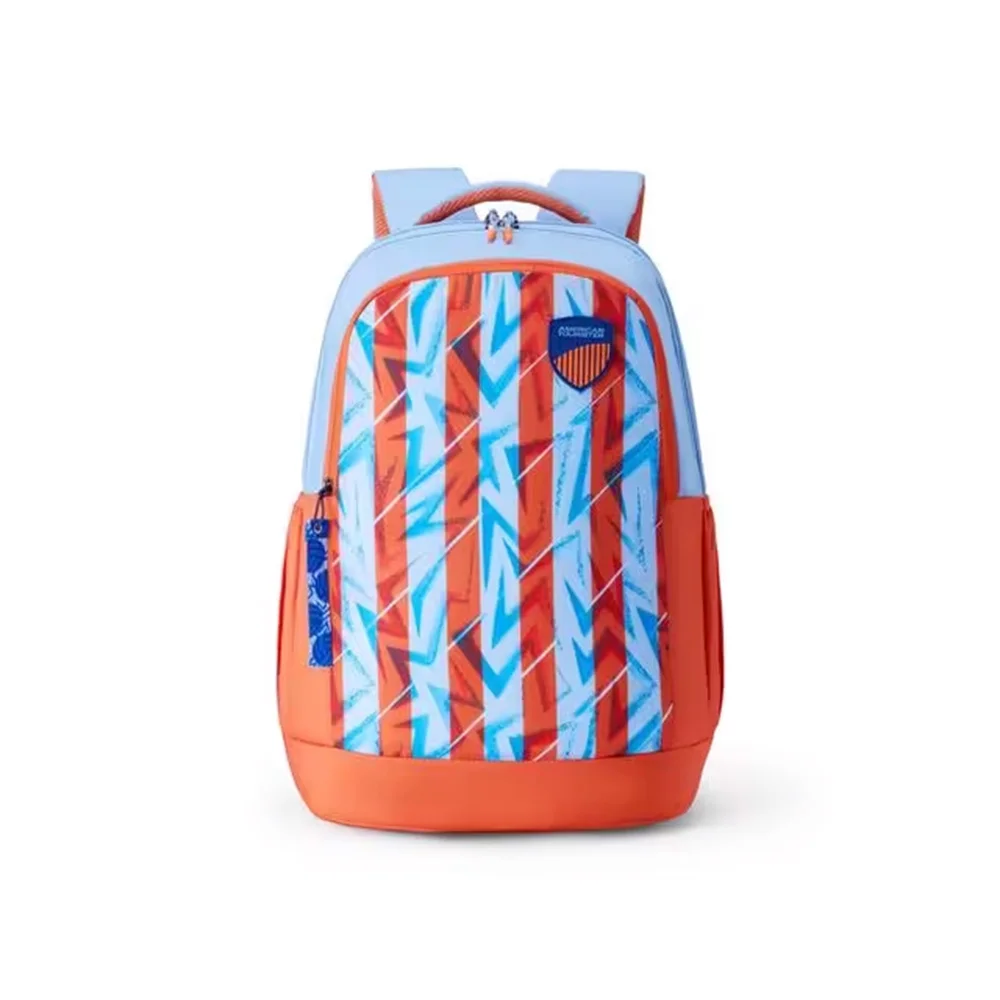 American Tourister Casual School Backpack for Student, 33 Ltr, 3 Full Compartments, Gucci Polyester, Printed Design Backpack - Sest 4.0 style 01-Orange/light Blue