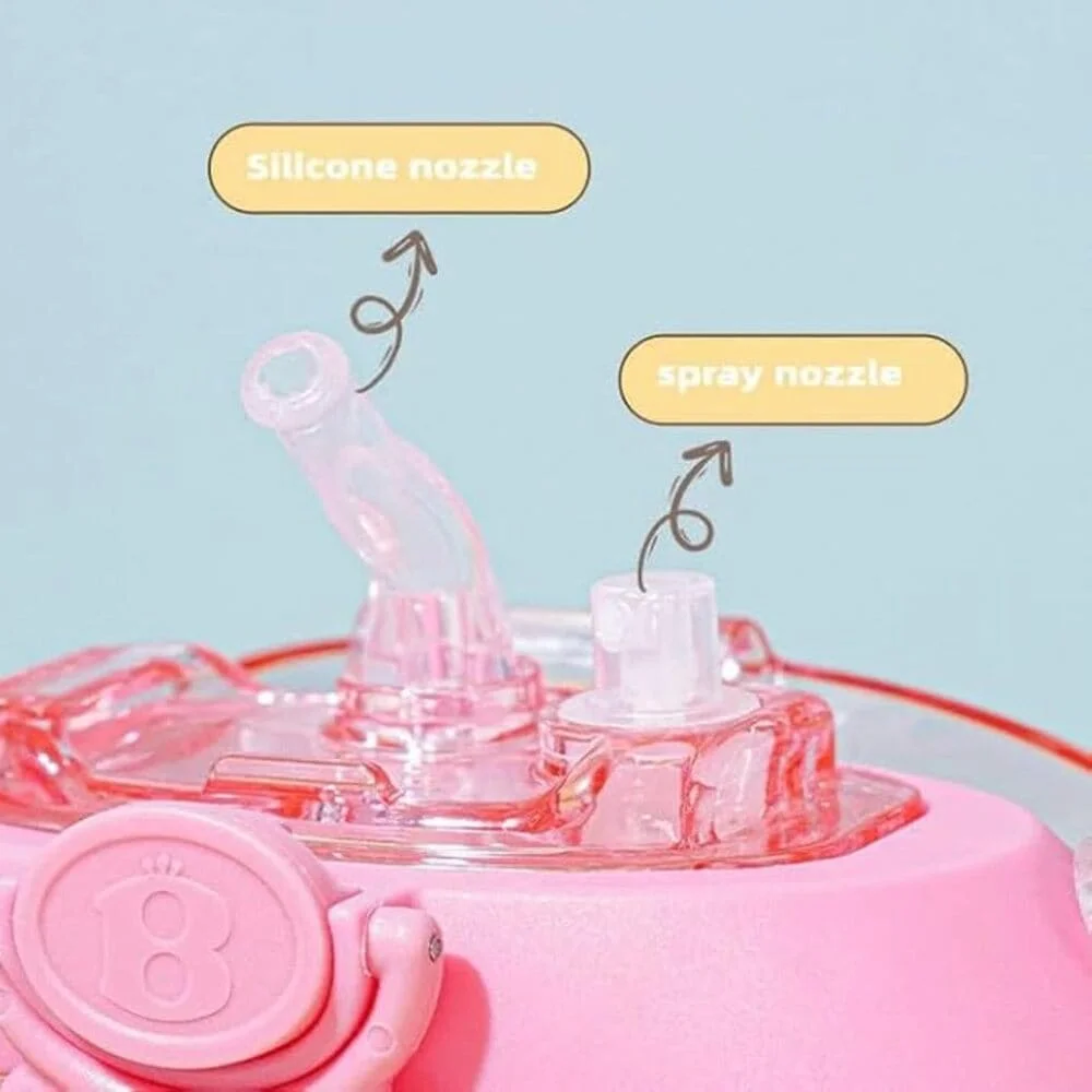 Cute Donut Shape Leakproof Plastic Drink Water Bottles with Adjustable Shoulder Strap Portable Reusable Bottle for Outdoor Camping Sports Travel-Pink