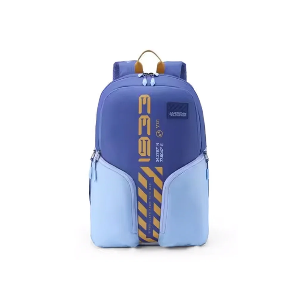 American Tourister 35Ltr Volume Student Backpack, 3 Full Compartments & 1 Front, Printed Design Backpack - Zeal style 01-Blue