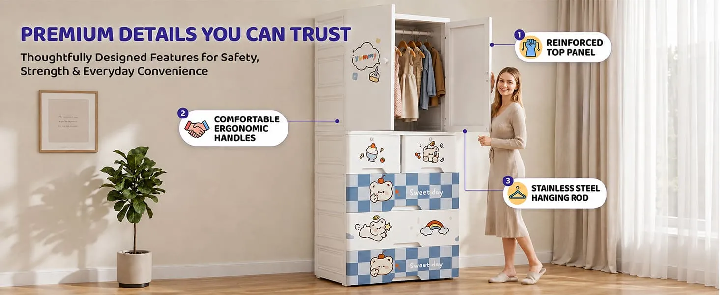 StarAndDaisy Kids Wardrobe for Children with Spacious Storage and Multi-Shelf Organizer