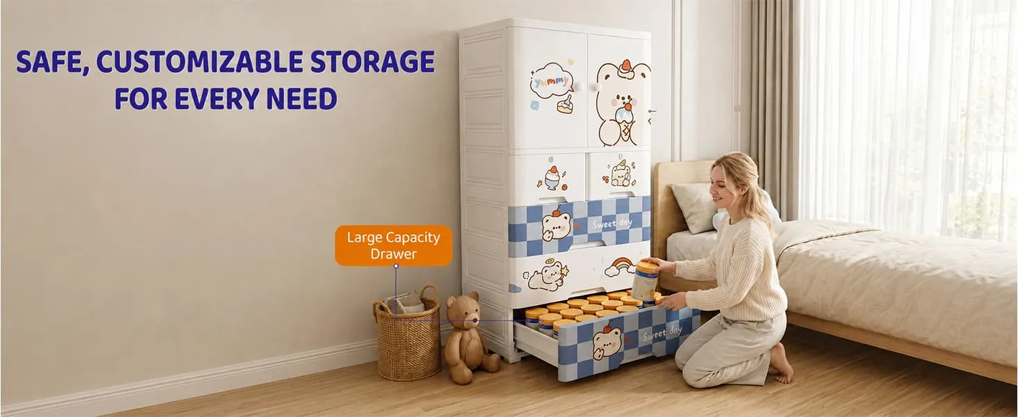 StarAndDaisy Kids Wardrobe for Children with Spacious Storage and Multi-Shelf Organizer