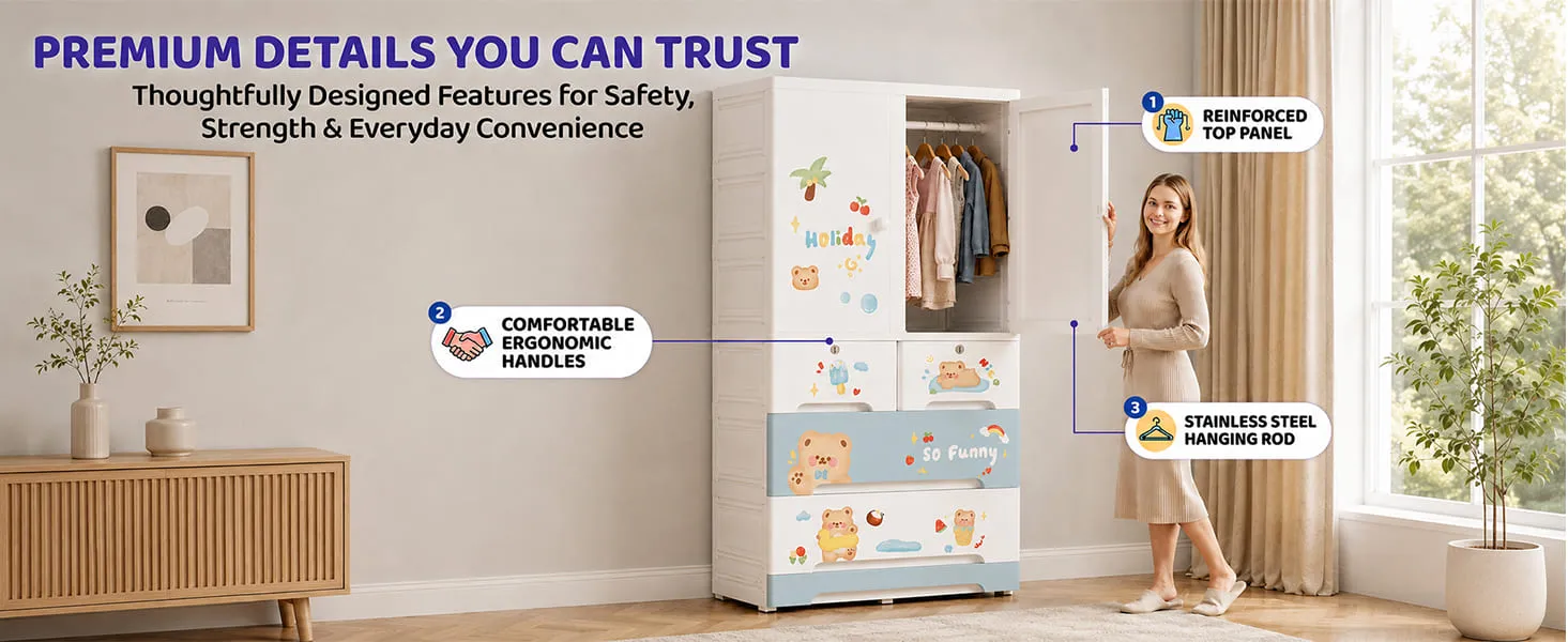 StarAndDaisy Kids Wardrobe for Children with Spacious Storage and Multi-Shelf StarAndDaisy Kids Wardrobe for Children with Spacious Storage and Multi-Shelf Organizer