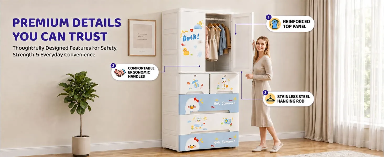 StarAndDaisy Kids Wardrobe for Children with Spacious Storage and Multi-Shelf Organizer