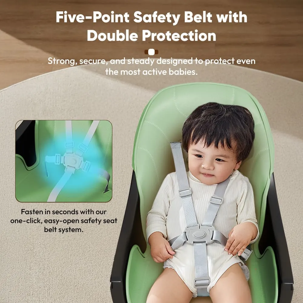 StarAndDaisy Premium High Chair for Babies with 5 Adjustable Seat, Dual Detachable Food Tray, 360 ° Wheels - Green