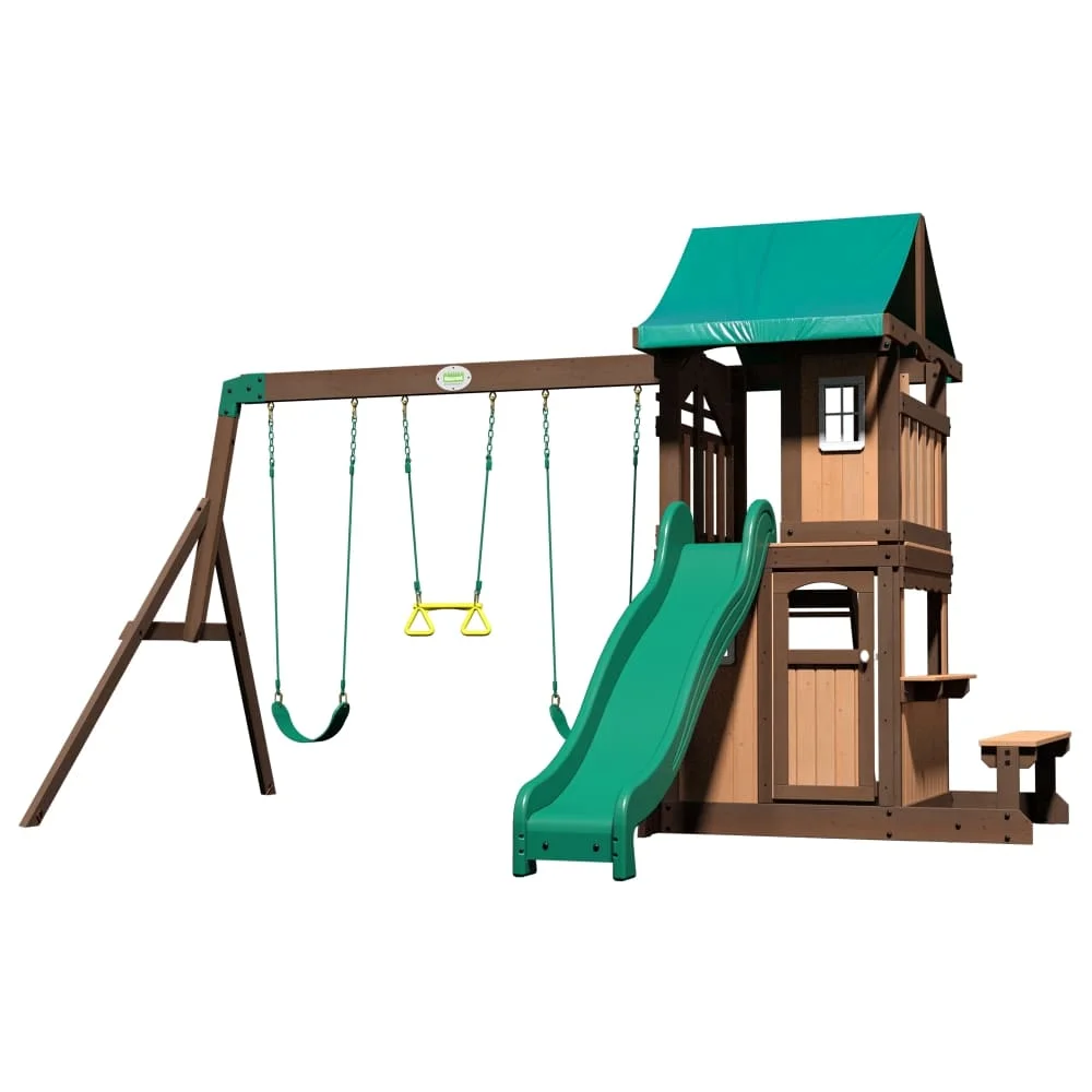 BYD Lakewood Play Tower with Swings and Slide, Children’s Playset, Backyard Adventure for Kids