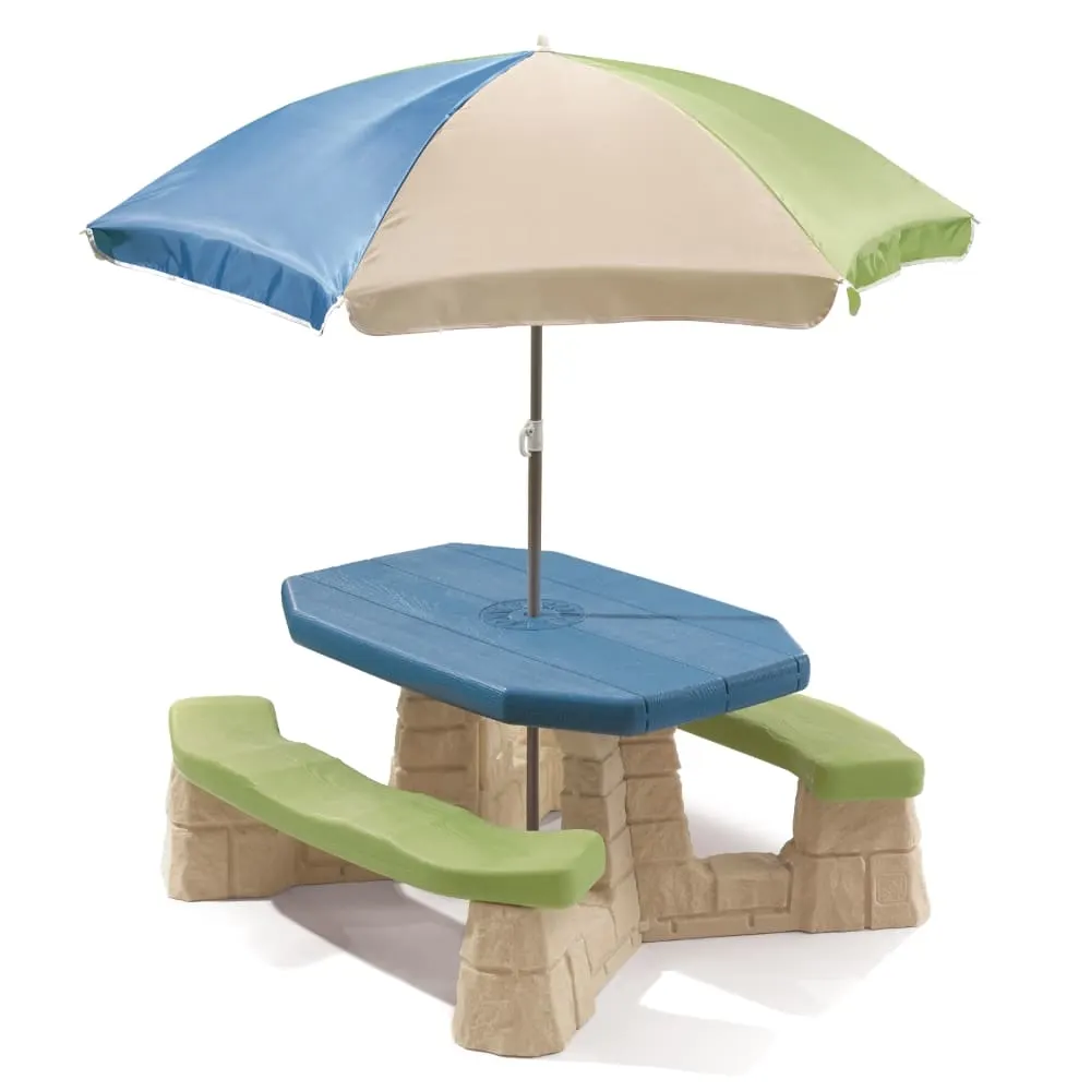 Step2 Naturally Playful Picnic Table With Umbrella, Outdoor Picnic Table for Kids, Picnic Bench for Children