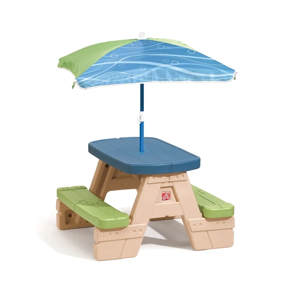 Step2 Sit & Play Picnic Table With Umbrella, Picnic Bench for Kids, Outdoor Picnic Table for Kids