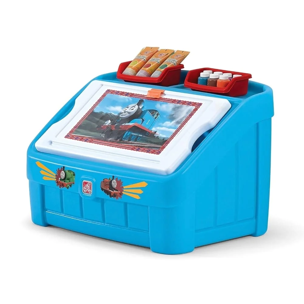 Step2 2-In-1 The Tank Engine Toy Box for Kids, Tank Engine Toy Box & Ride-On, Kids Storage and Play Solution