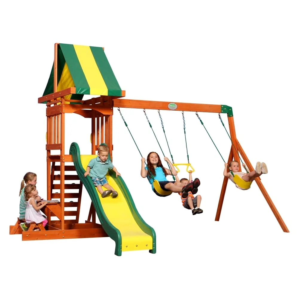 BYD Sunnydale Play Tower with Swing, Compact Swing Set for Kids, Small Yard Playset for Children