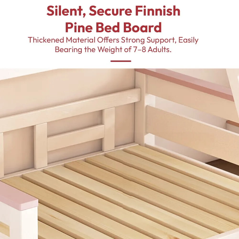 StarAndDaisy Premium Kids Bunk Bed with Ladder Storage, Double Decker Kids Bed with Bed Guardrail - T1 Pink