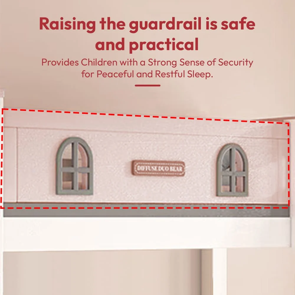 StarAndDaisy Premium Kids Bunk Bed with Ladder Storage, Double Decker Kids Bed with Bed Guardrail - T1 Pink