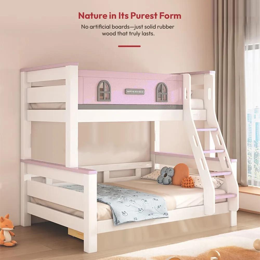 StarAndDaisy Luxury Bunk Bed for Kids without Ladder Cabinets, Double Decker Children's Bed with Bed Guardrail - T3 Pink