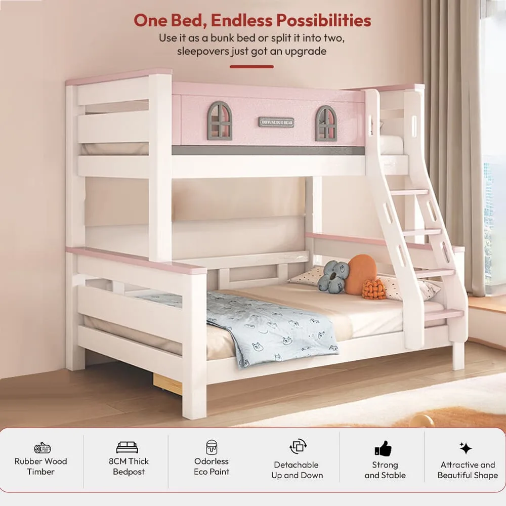 StarAndDaisy Luxury Bunk Bed for Kids without Ladder Cabinets, Double Decker Children's Bed with Bed Guardrail - T3 Pink
