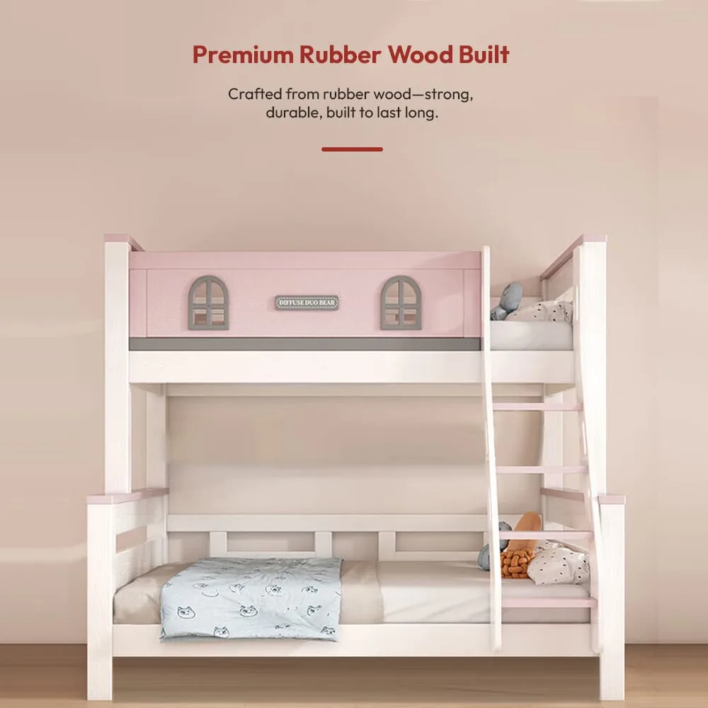 StarAndDaisy Luxury Bunk Bed for Kids without Ladder Cabinets, Double Decker Children's Bed with Bed Guardrail - T3 Pink
