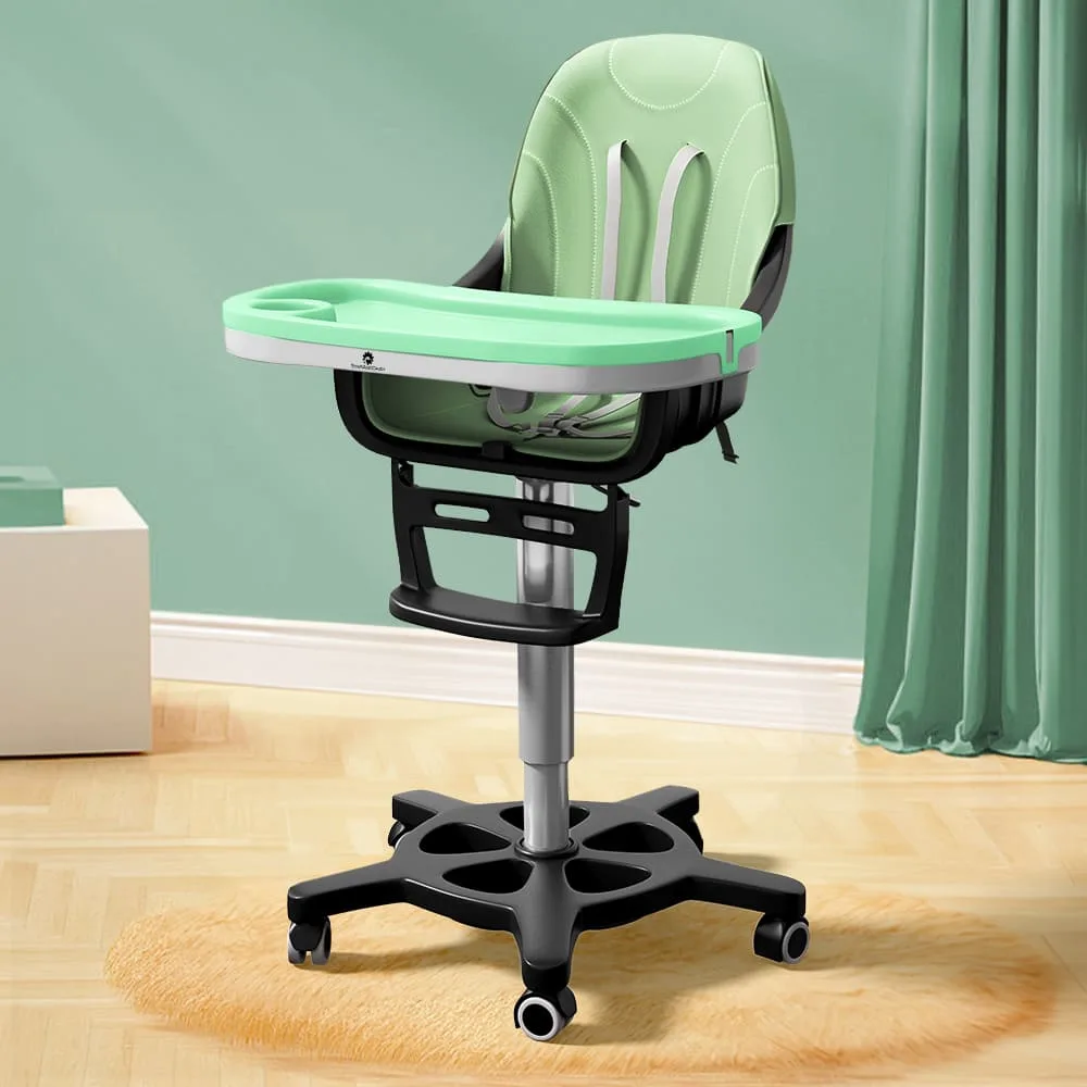 StarAndDaisy Premium High Chair for Babies with 5 Adjustable Seat, Dual Detachable Food Tray, 360 ° Wheels - Green