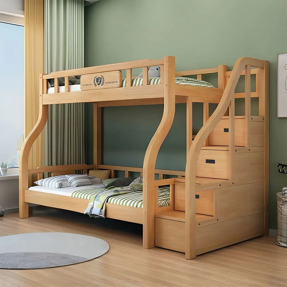 StarAndDaisy Premium Wooden Bunk Bed for Kids with Ladder Cabinets, Double Decker Children's Bed with Bed Guardrail - Wooden