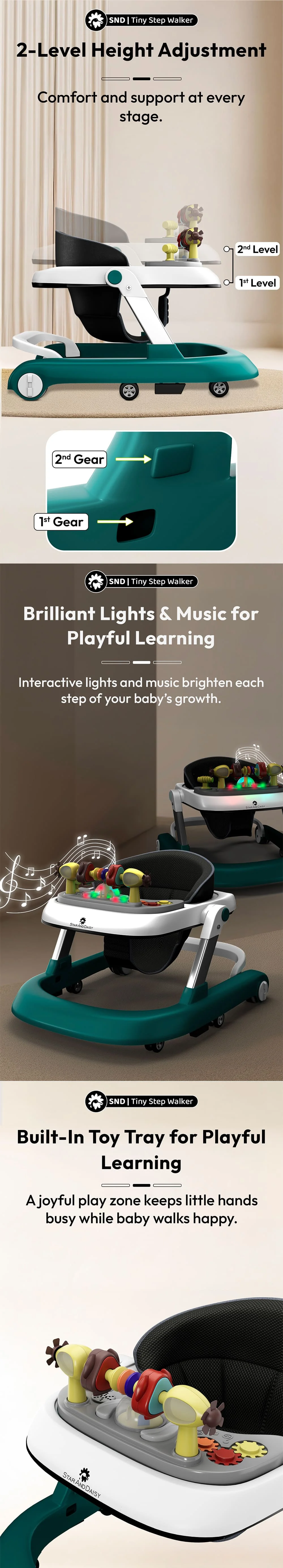 2-Level Height Adjustable Baby Walker