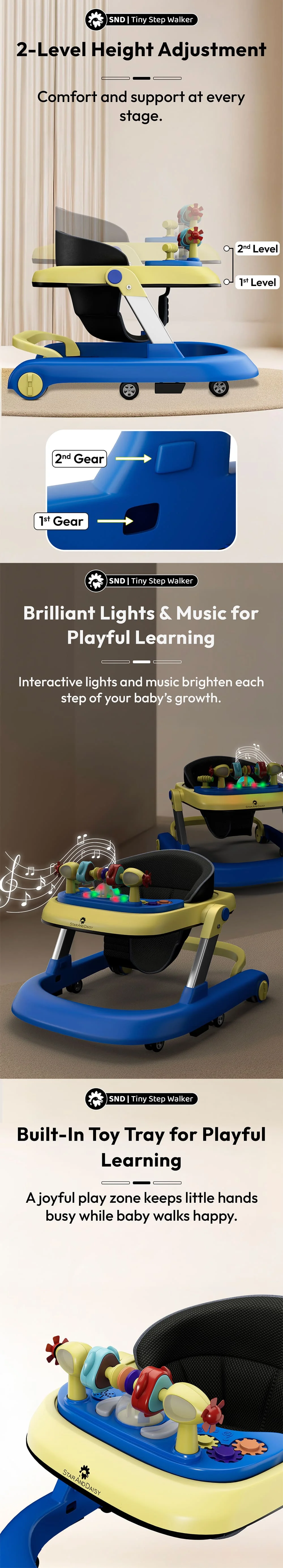 2-Level Height Adjustable Baby Walker