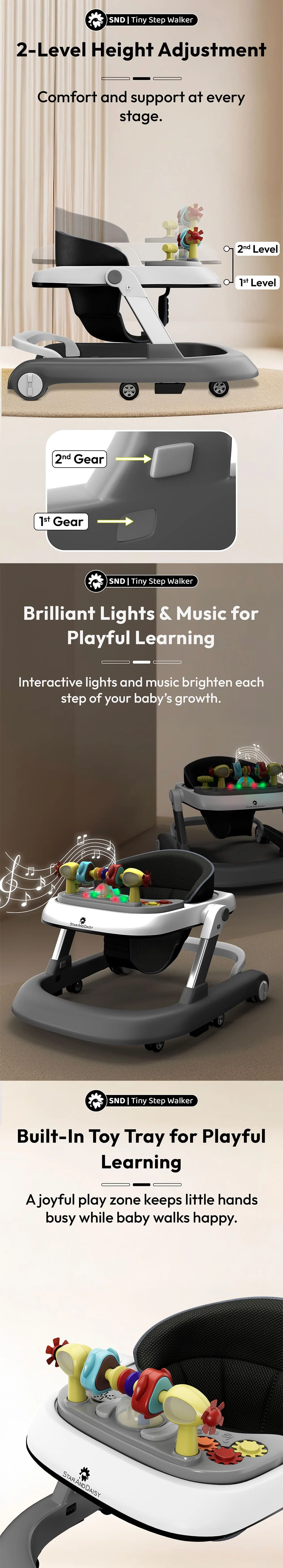 2-Level Height Adjustable Baby Walker