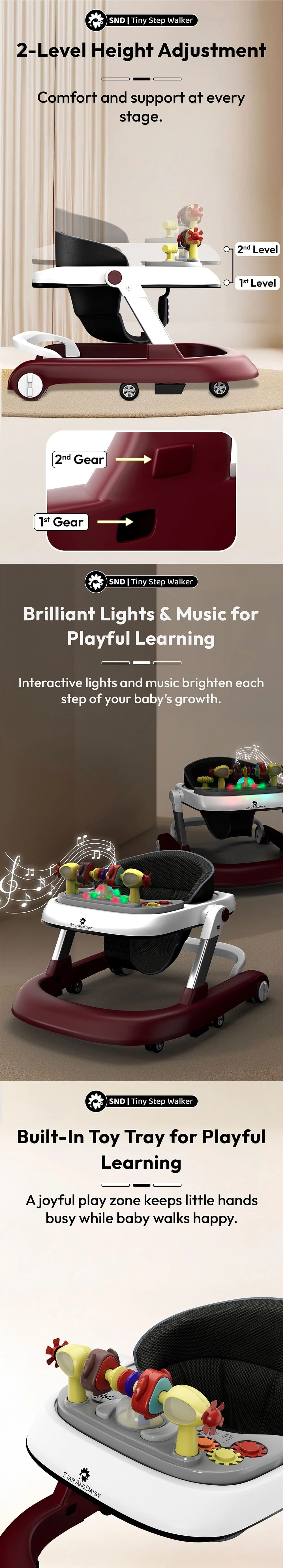 2-Level Height Adjustable Baby Walker