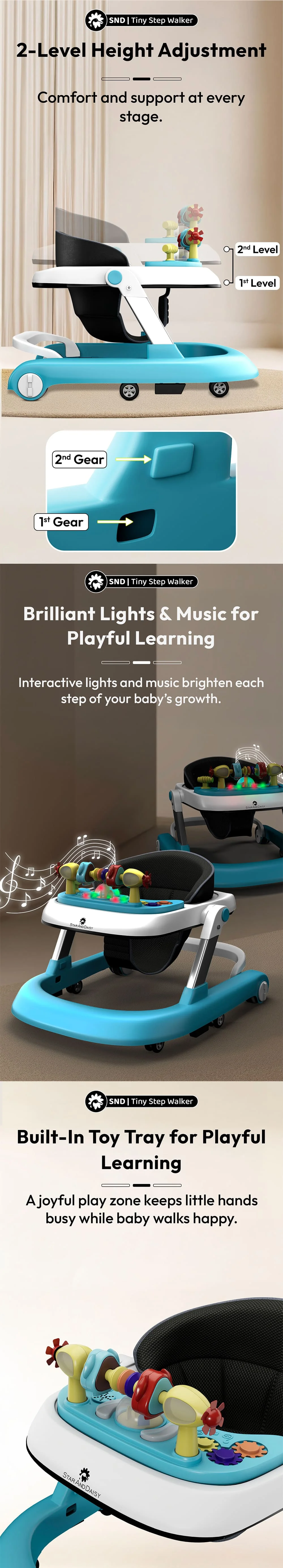 2-Level Height Adjustable Baby Walker