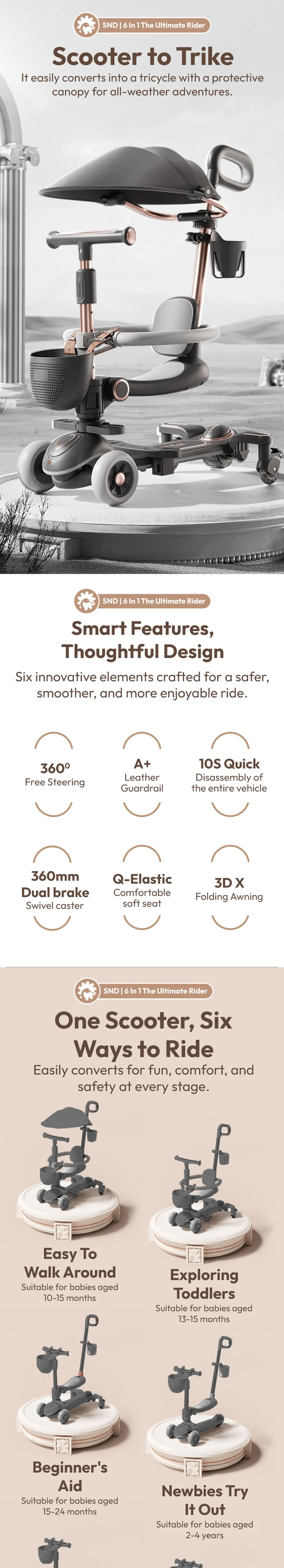 Baby Scooter with Push Handle