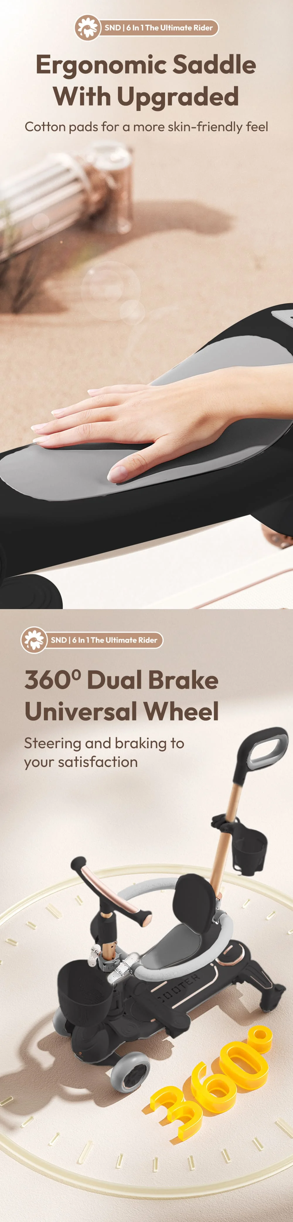 Kids Scooter with Seat and Push Bar