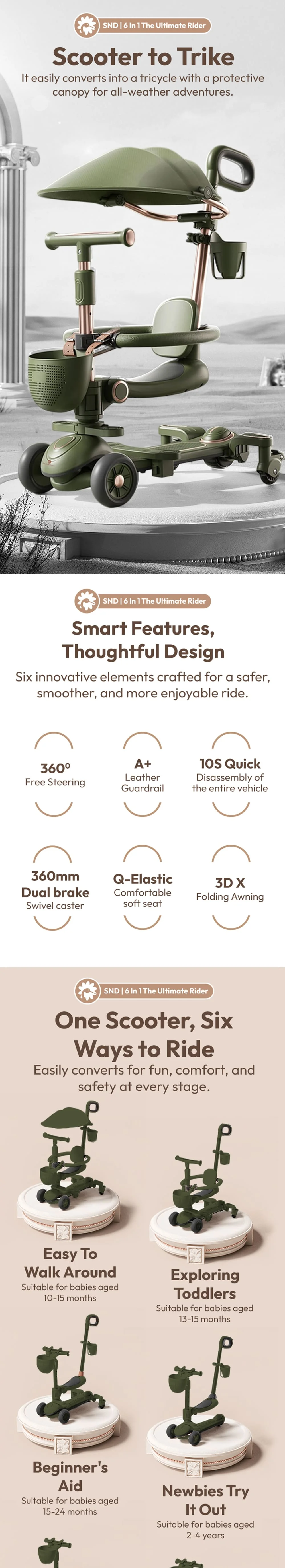 Baby Scooter with Push Handle