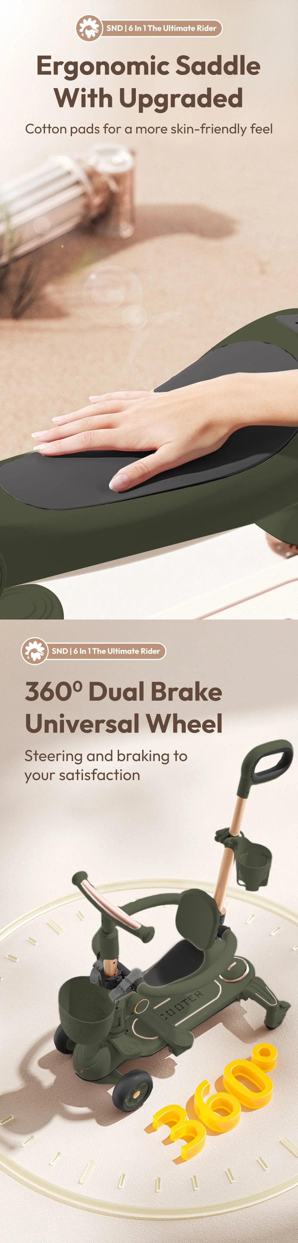 Kids Scooter with Seat and Push Bar