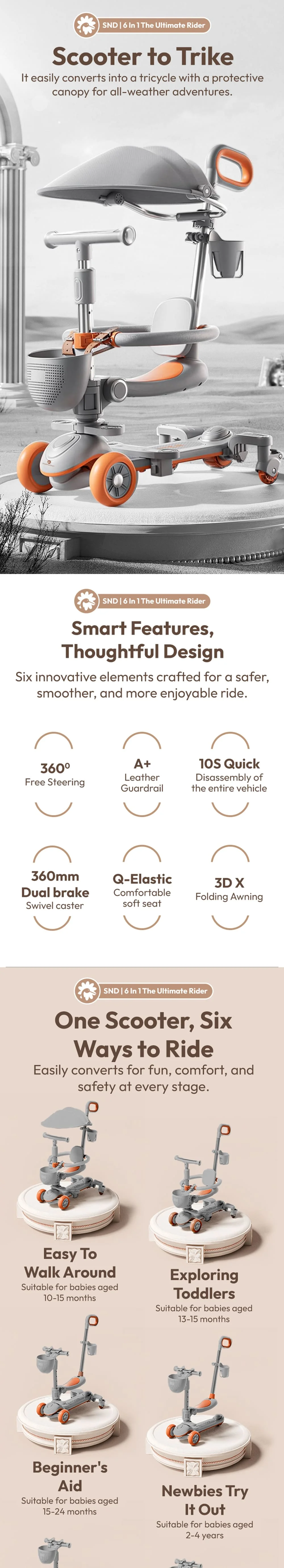 Baby Scooter with Push Handle