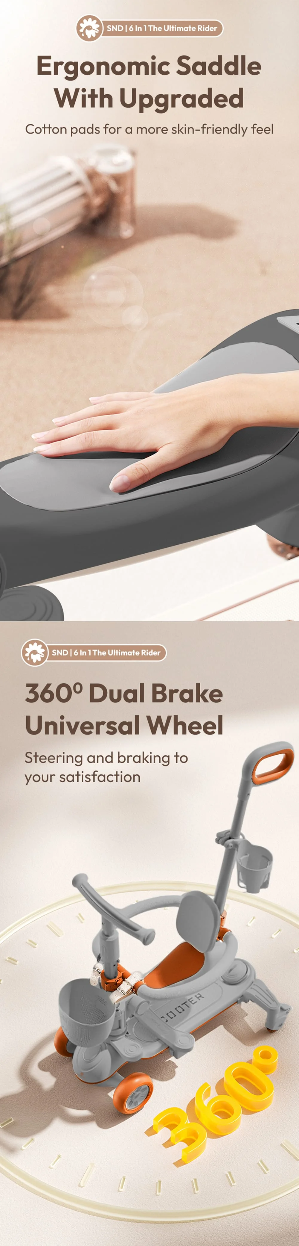 Kids Scooter with Seat and Push Bar