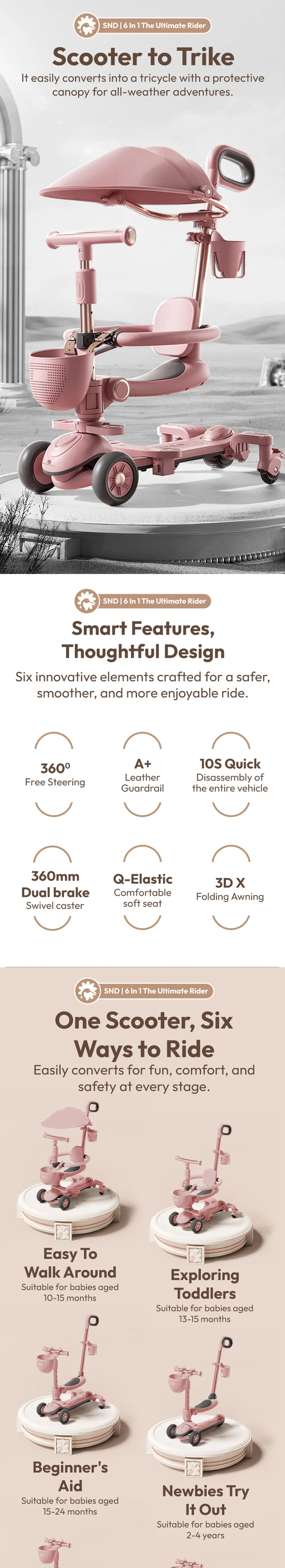 Baby Scooter with Push Handle