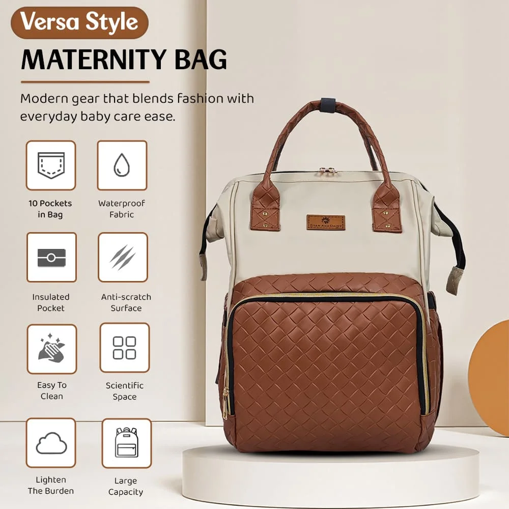 StarAndDaisy Travelling Backpack for New Mom, Baby Diaper Backpack with Multiple Compartments & Insulated Pocket - Beige Brown