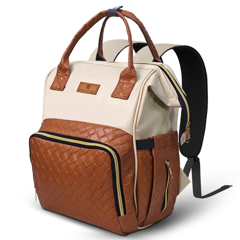StarAndDaisy Travelling Backpack for New Mom, Baby Diaper Backpack with Multiple Compartments & Insulated Pocket - Beige Brown