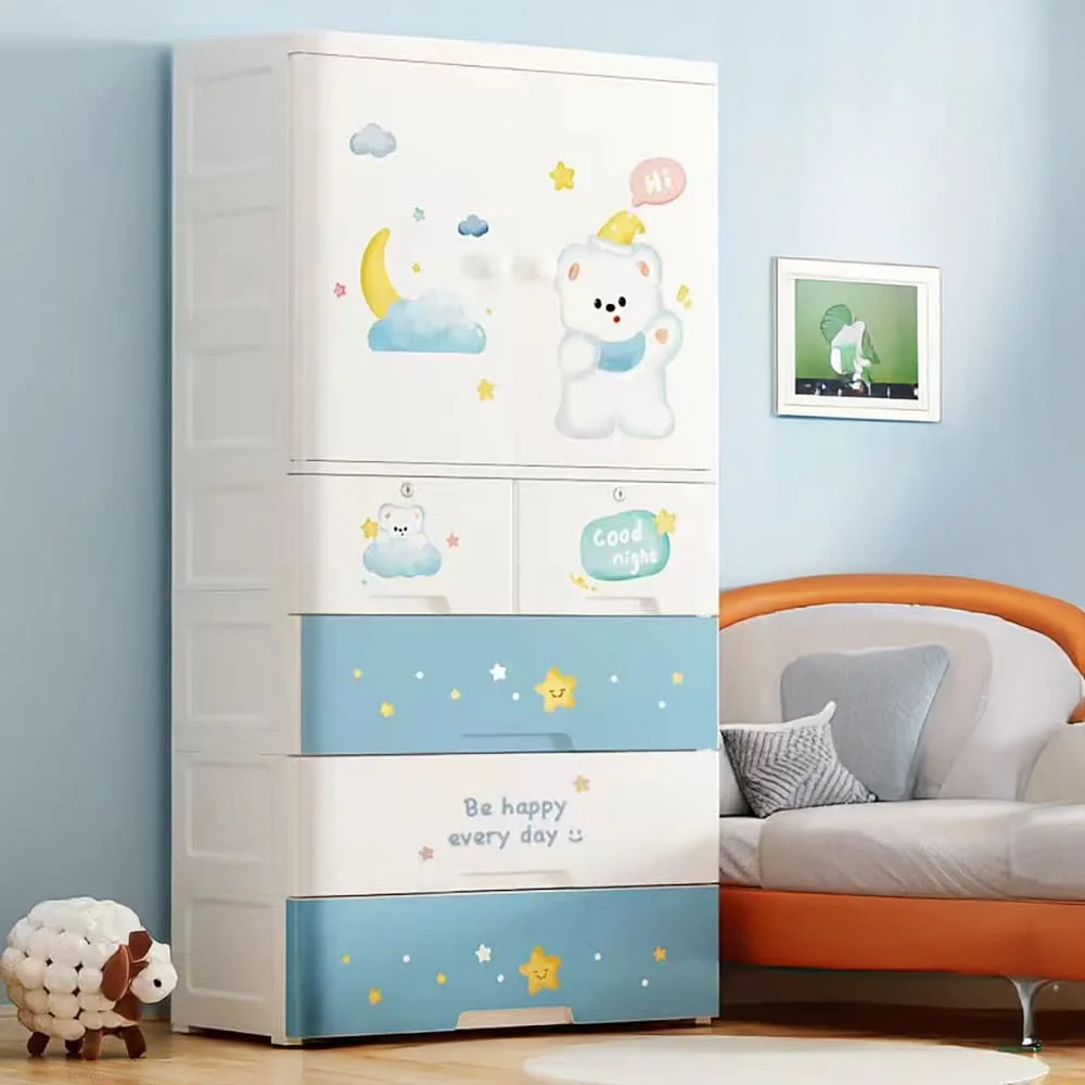 StarAndDaisy Multi-Purpose Storage Organizer, Portable Storage Cabinets with Drawers & Convertible Design - Happy Bear (H-156cm x W-70cm x D-38cm 7025- B