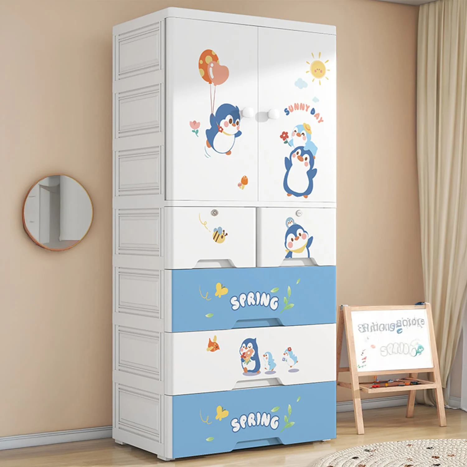 StarAndDaisy Multi-Purpose Storage Organizer, Portable Storage Cabinets with Drawers & Convertible Design - Little Penguin (H-156cm x W-70cm x D-38cm) 7025-A