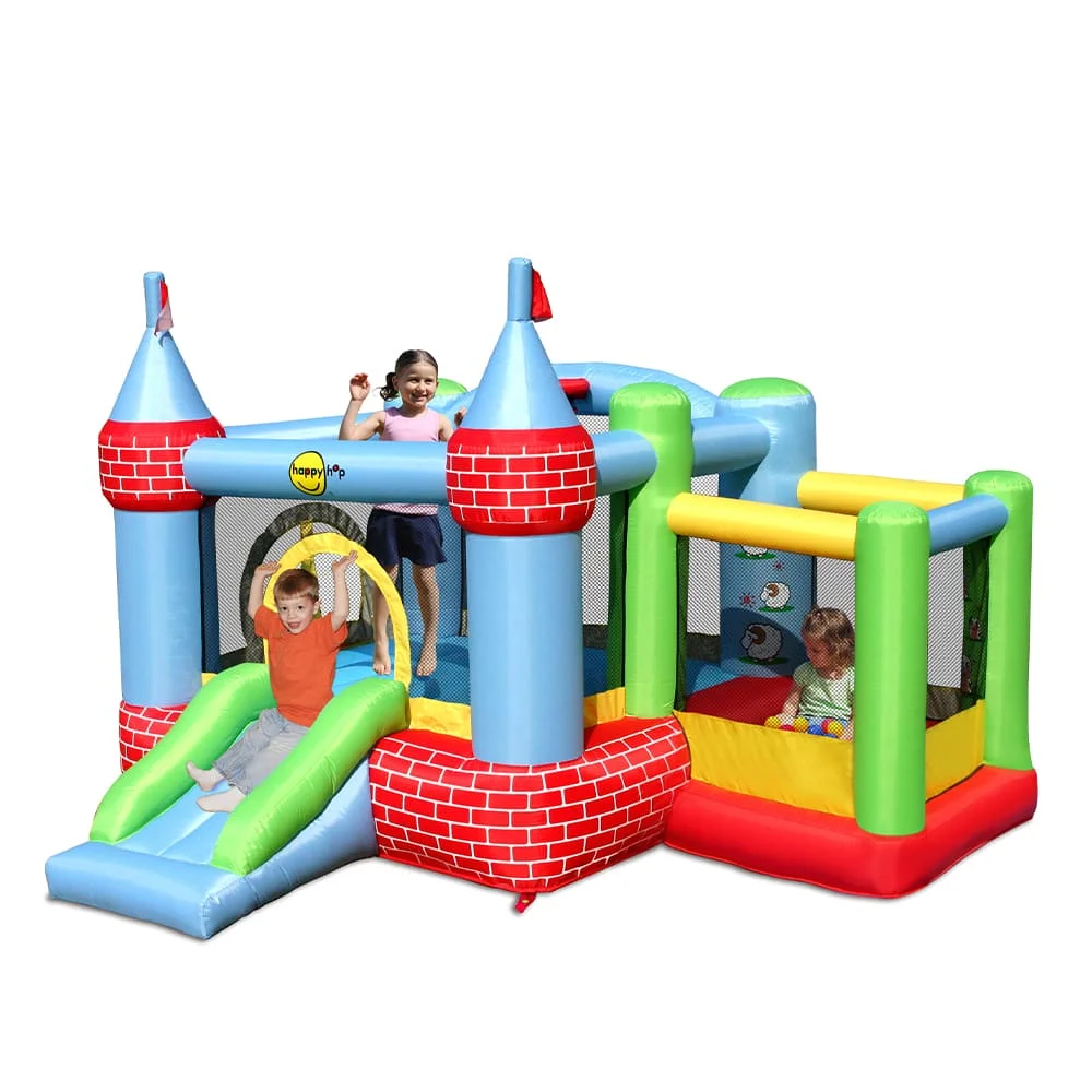 Happy Hop Castle Bouncer With Farmyard Ball Pit, Inflatable House with Bouncy & Slide for Kids