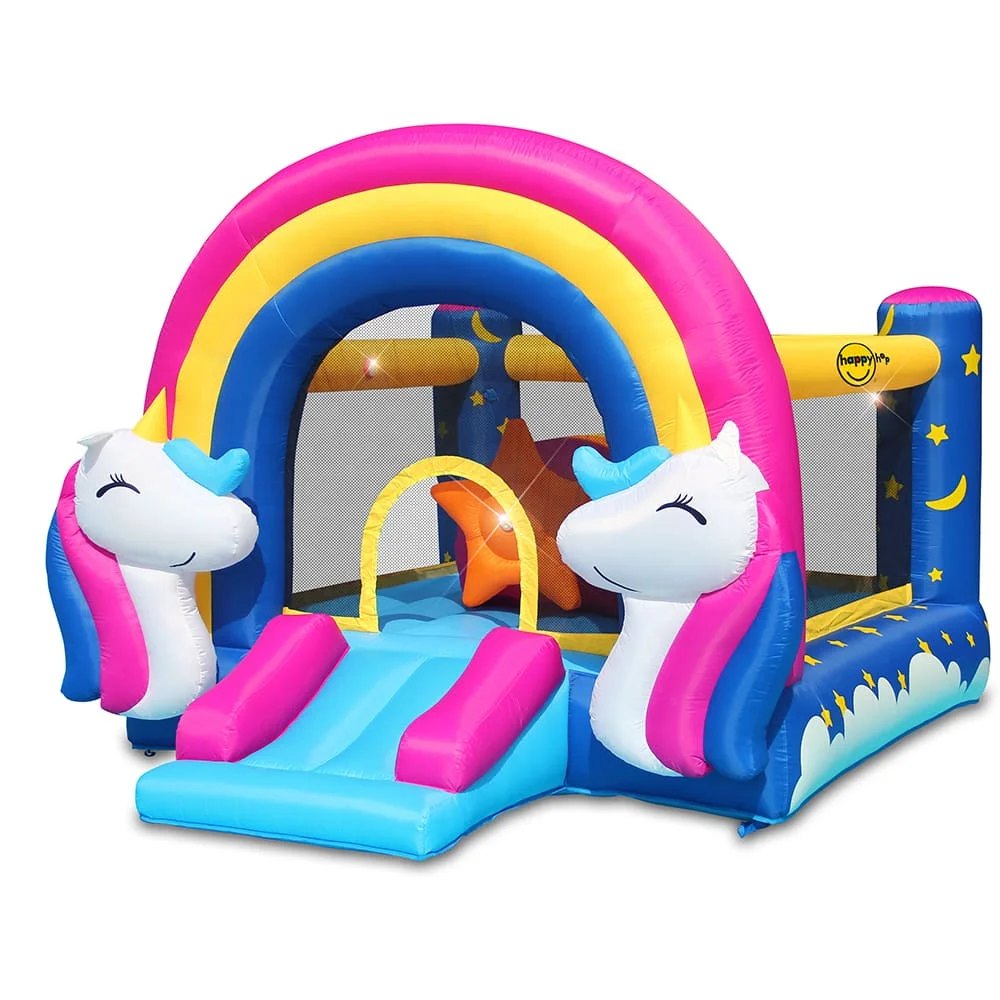 Happy Hop Fantasy Unicorn, Inflatable Jumping House for Kids, Bouncy House with Slide for Children