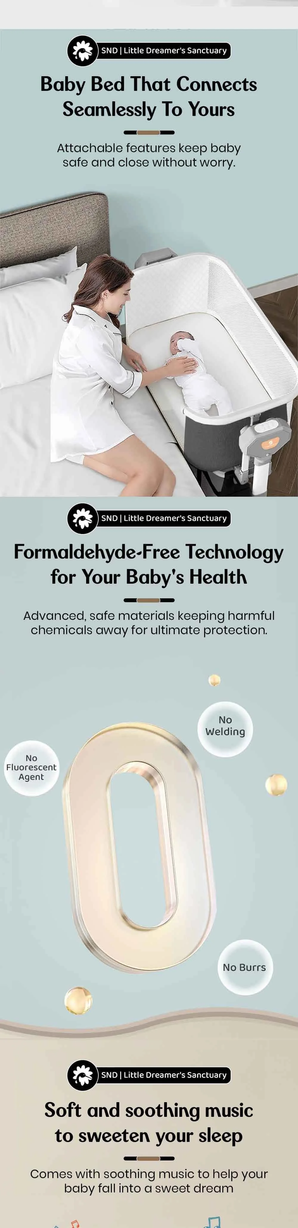 Bed Side Baby Cot with Music