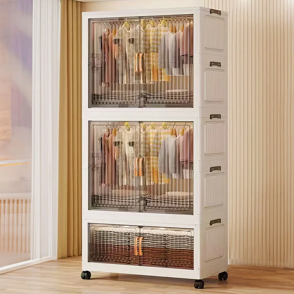 StarAndDaisy Plastic Kids Storage Wardrobe with Wheels, Multifunctional Storage Almira with 1 Wardrobe & 2 Folding Box - Transparent 2 StarAndDaisy Plastic Kids Storage Wardrobe with Wheels, Multifunctional Storage Almira with 1 Wardrobe & 2 Folding Box - Transparent 2