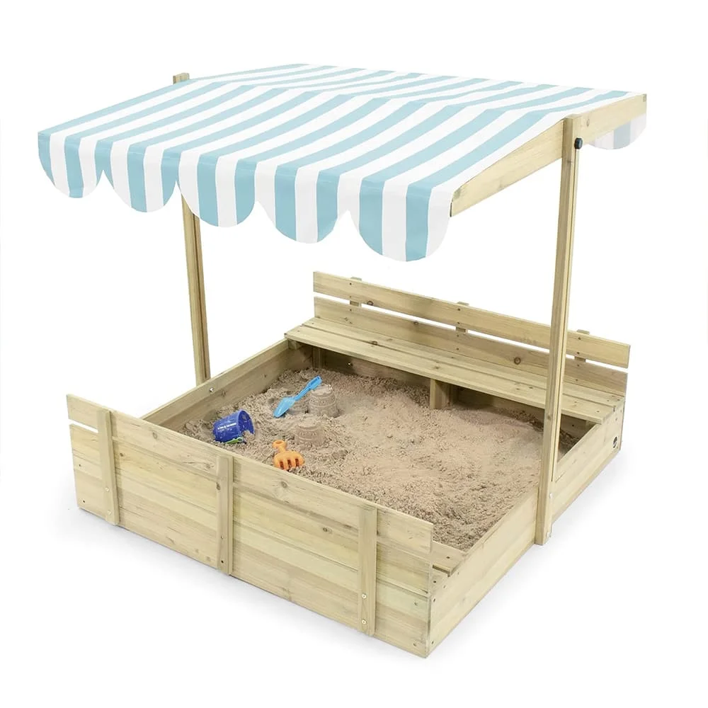 Plum® Wooden Sandpit with Canopy, Natural Outdoor Kids Wooden Sandbox, Junior Wooden Sand Pit for Toddler